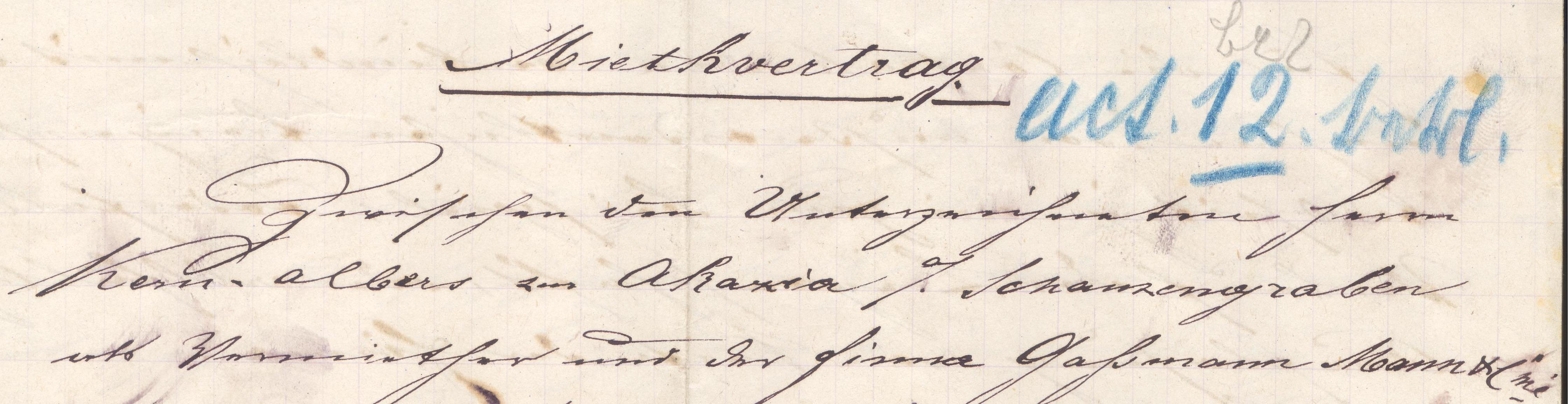 Erster Mietvertrag von 1882